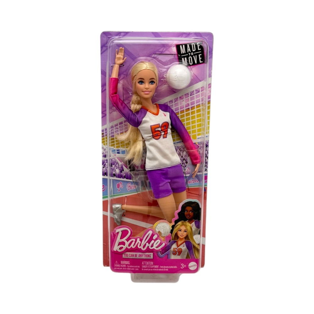 Barbie Made to Move Volleyball Player Fashion Doll Mattel Purple White New